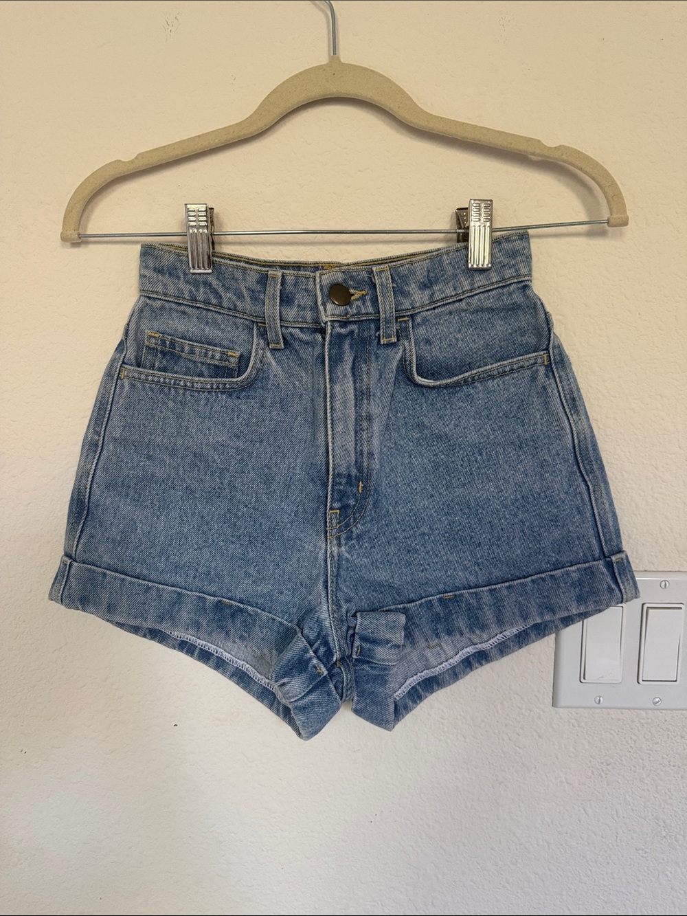 American Apparel High-Waist Light Blue Denim Cuffed Shorts